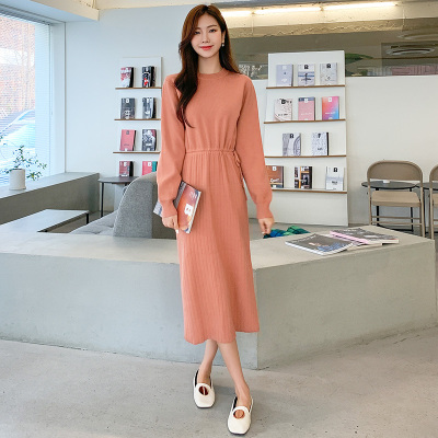 Handu Yishe 2019 Winter New Korean Women's Slim Long Pure Color Pullover Dress FF1040