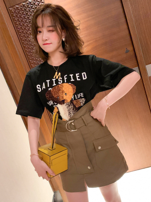 MIUCO three-dimensional plush patch embroidery cartoon bear letters loose lazy T-shirt women's 2020 spring new